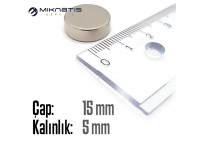 Çap: 15mm x Kalınlık: 5mm Neodyum Mıknatıs