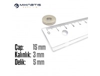 Çap 15mm X Del.Çapı 5mm X Kalınlık 3mm HALKA Neodyum Mıknatıs