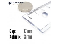 Çap: 17mm x Kalınlık: 3mm Neodyum Mıknatıs
