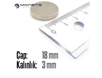 Çap: 18mm x Kalınlık: 3mm Neodyum Mıknatıs