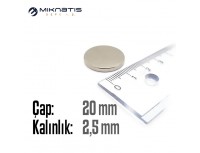 Çap: 20mm x Kalınlık: 2.5mm Neodyum Mıknatıs