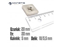 Boy:20mm-En: 20mm-Delik Çap10/5.5 Kalınlık:5 Havşalı Mıknatıs
