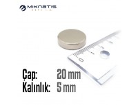 Çap: 20mm x Kalınlık: 5mm Neodyum Mıknatıs