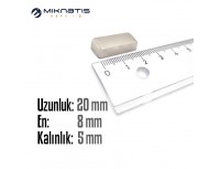 Boy: 20mm - En:8mm - Kalınlık: 5mm Neodyum Mıknatıs
