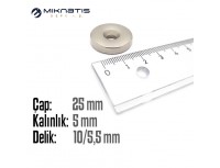 Çap 25mm X Delik çap 10 / 5,5 X Kalınlık 5mm Havşalı Mıknatıs