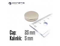 Çap: 25mm x Kalınlık: 5mm Neodyum Mıknatıs