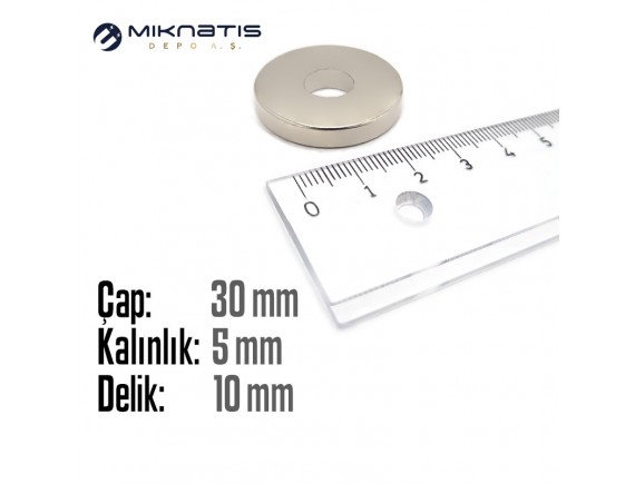 Çap 30mm X Del.Çapı 10mm X Kalınlık 5mm HALKA Mıknatıs