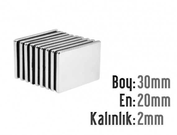 Boy: 30mm - En: 20mm - Kalınlık: 2mm Neodyum Mıknatıs