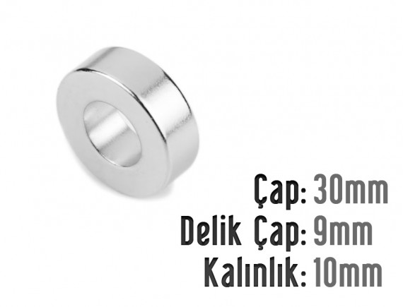 Çap 30mm X Del.Çapı 9mm X Kalınlık 10mm HALKA Neodyum Mıknatıs