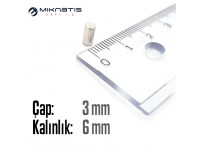 Çap: 3mm x Kalınlık: 6mm Neodyum Mıknatıs