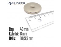 Çap 40mm X Delik çap 10 / 5,5 X Kalınlık 5mm Havşalı Mıknatıs