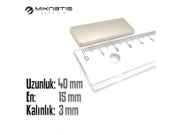 Boy: 40mm - En: 15mm - Kalınlık: 3mm Neodyum Mıknatıs