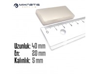 Boy: 40mm - En: 20mm - Kalınlık: 5mm Neodyum Mıknatıs