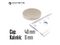 Çap: 40mm x Kalınlık: 5mm Neodyum Mıknatıs