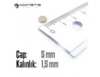Çap: 5mm x Kalınlık: 1,5mm Neodyum Mıknatıs