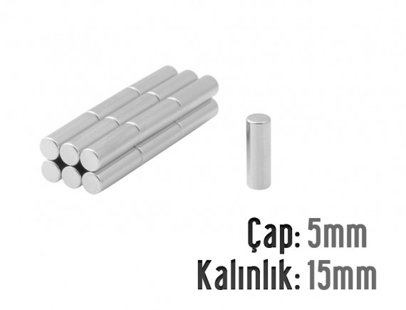 Çap: 5mm x Kalınlık: 15mm Neodyum Mıknatıs