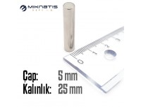 Çap: 5mm x Kalınlık: 25mm Neodyum Mıknatıs