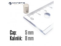 Çap: 5mm x Kalınlık: 8mm Neodyum Mıknatıs