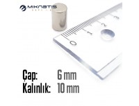 Çap: 6mm x Kalınlık: 10mm Neodyum Mıknatıs