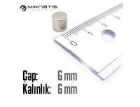Çap: 6mm x Kalınlık: 6mm Neodyum Mıknatıs