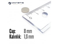 Çap: 8mm x Kalınlık: 1,5mm Neodyum Mıknatıs