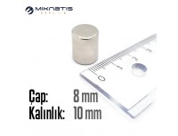 Çap: 8mm x Kalınlık: 10mm Neodyum Mıknatıs