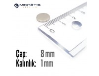 Çap: 8mm x Kalınlık: 1mm Neodyum Mıknatıs