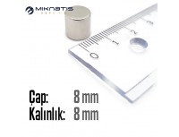 Çap: 8mm x Kalınlık: 8mm Neodyum Mıknatıs