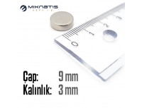Çap: 9mm x Kalınlık: 3mm Neodyum Mıknatıs