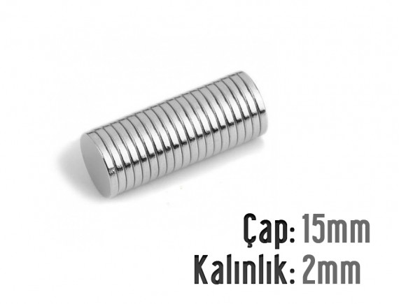 Çap: 15mm x Kalınlık: 2mm Neodyum Mıknatıs