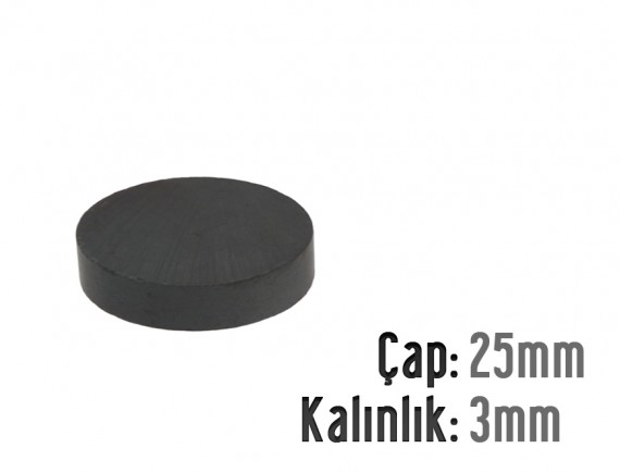 Çap: 25mm X Kalınlık: 3mm Ferrit Mıknatıs