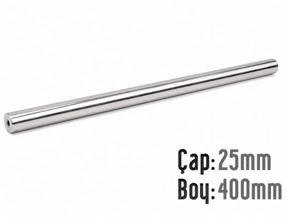 Çap: 25 mm x Delik Çapı: 8 mm x Boy: 400 mm Çubuk Neodyum Mıknatıs