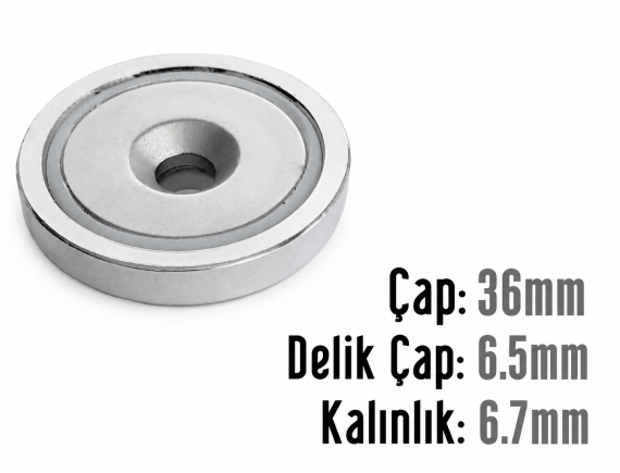 Çap 36mm X Delik Çap 6.5mm Kalınlık 6.7mm Metal Korumalı Mıknatıs