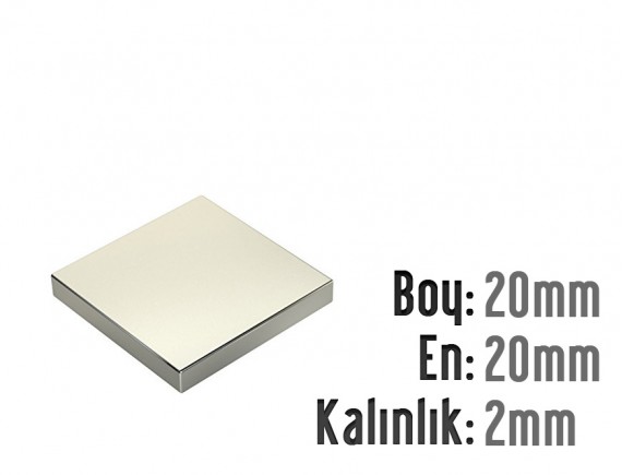 Boy: 20mm - En: 20mm - Kalınlık: 2mm Neodyum Mıknatıs