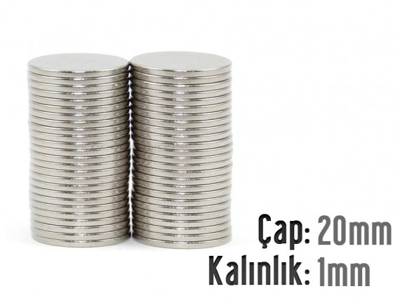 Çap: 20mm x Kalınlık: 1mm Neodyum Mıknatıs