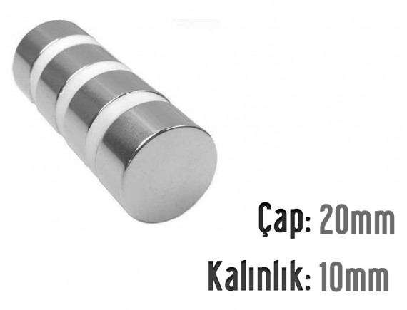 Çap: 20mm x Kalınlık: 10mm Neodyum Mıknatıs