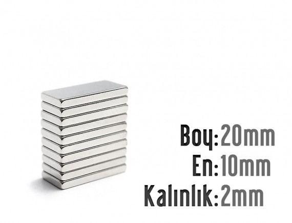 Boy: 20mm - En: 10mm - Kalınlık: 2mm Neodyum Mıknatıs