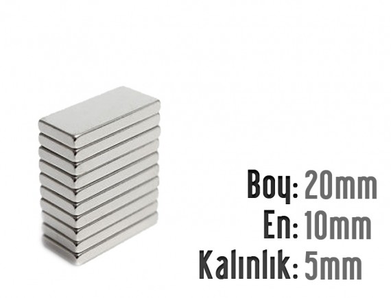 BOY: 20MM - EN:10MM - KALINLIK: 5MM (N52) NEODYUM MIKNATIS