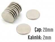 Çap: 20mm x Kalınlık: 2mm Neodyum Mıknatıs