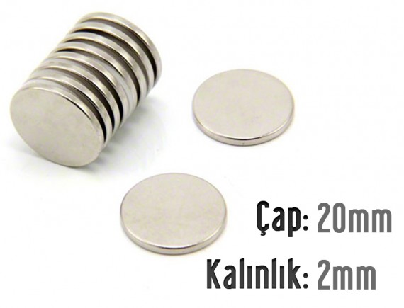 Çap: 20mm x Kalınlık: 2mm Neodyum Mıknatıs