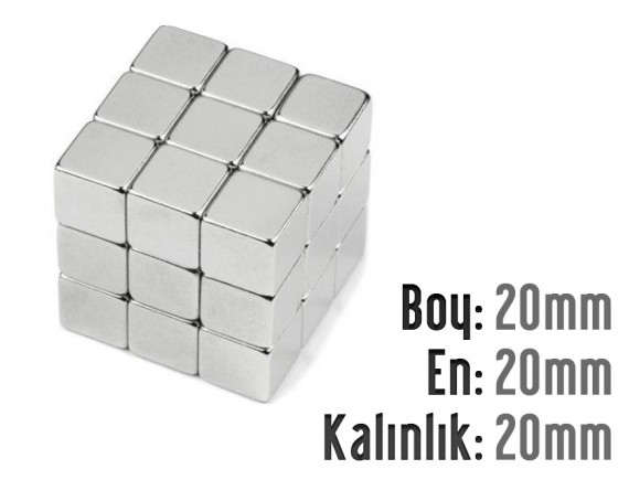 Boy: 20mm - En: 20mm - Kalınlık: 20mm Neodyum Küp Mıknatıs