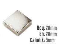 Boy: 20mm - En:20mm - Kalınlık: 5mm Neodyum Mıknatıs