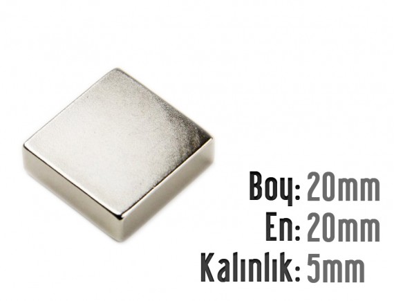 Boy: 20mm - En:20mm - Kalınlık: 5mm Neodyum Mıknatıs