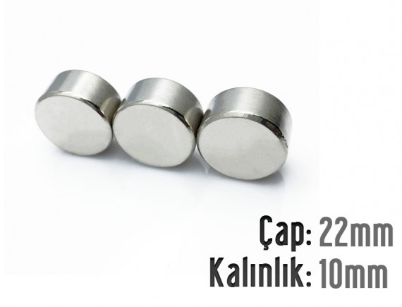 Çap: 22mm x Kalınlık: 10mm Neodyum Mıknatıs