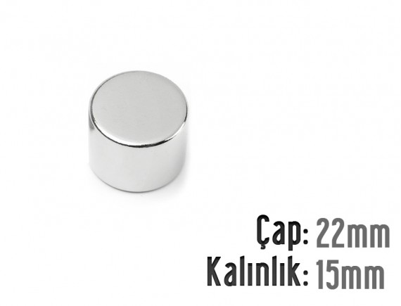 Çap: 22mm x Kalınlık: 15mm Neodyum Mıknatıs
