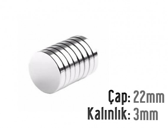 Çap: 22mm x Kalınlık: 3mm Neodyum Mıknatıs