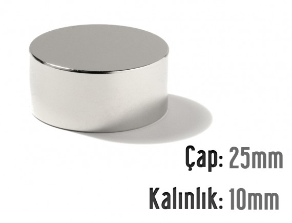 Çap: 25mm x Kalınlık: 10mm Neodyum Mıknatıs