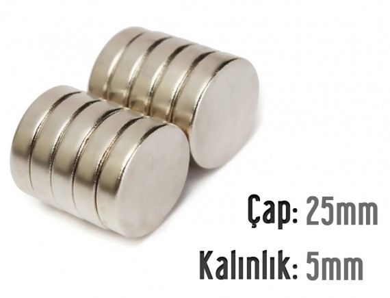 Çap: 25mm x Kalınlık: 5mm Neodyum Mıknatıs