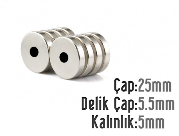 Çap 25mm X Del.Çapı 5.5mm X Kalınlık 5mm HALKA Mıknatıs