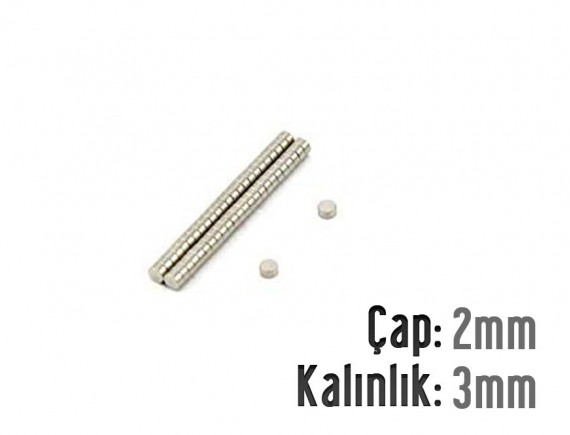 Çap: 2mm x Kalınlık: 3mm Neodyum Mıknatıs
